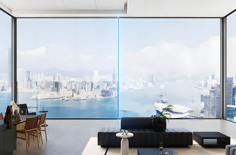 Modern panoramic floating sliding glass door with ultra-slim aluminum frames and a hidden track system for a seamless indoor-outdoor transition.