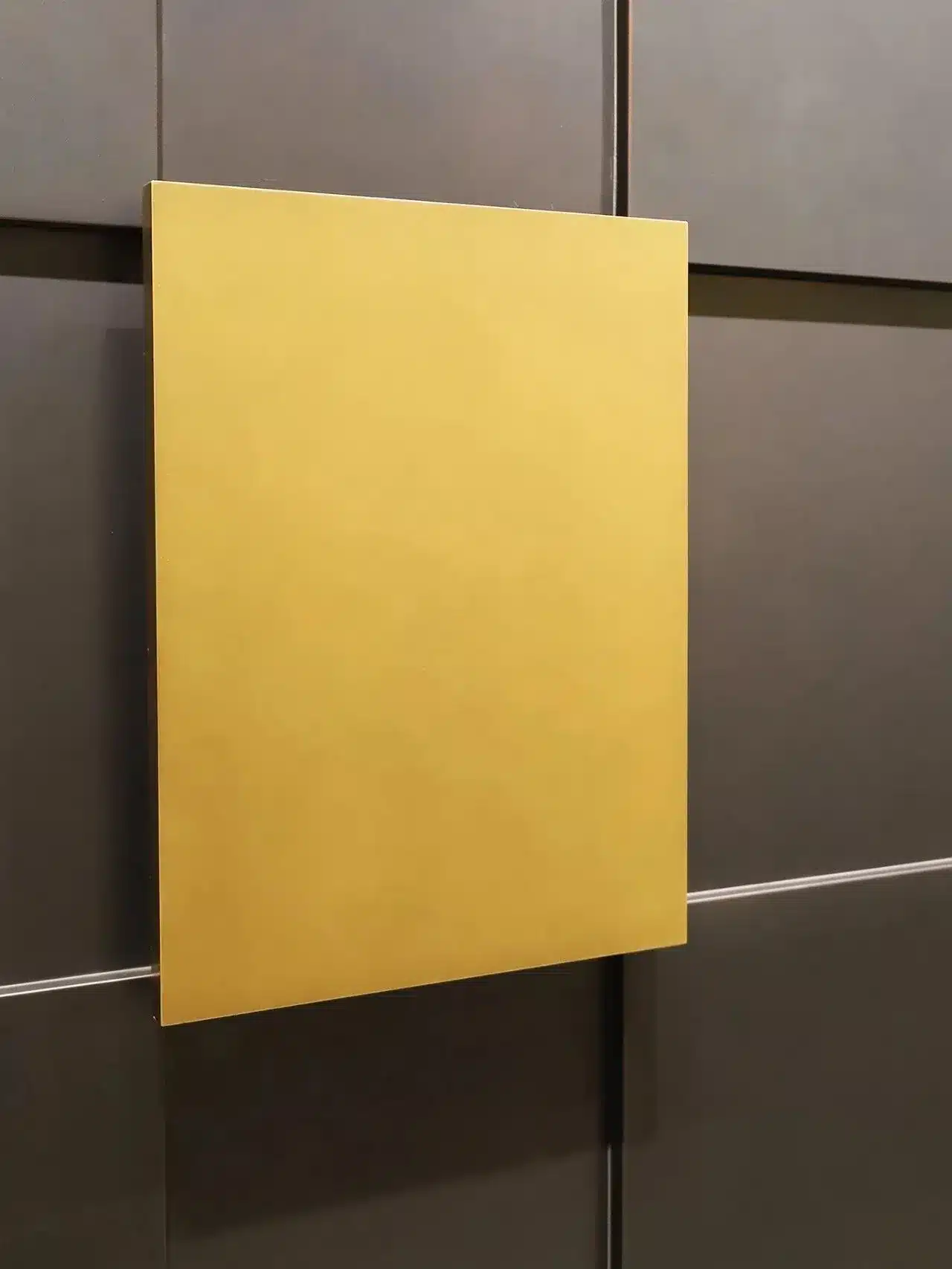 Luxury aluminum pivot door hidden hardware and gold handle detail